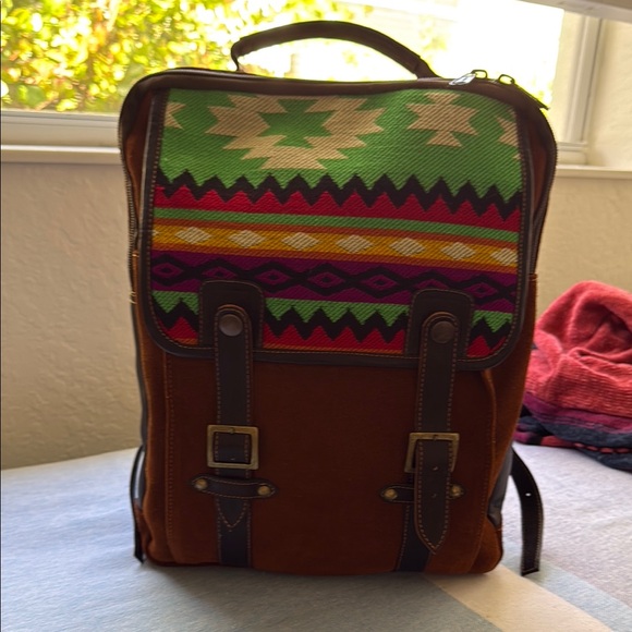 made by artisans from Ecuador Other - Brown and Green Ethnic Patterned Backpack